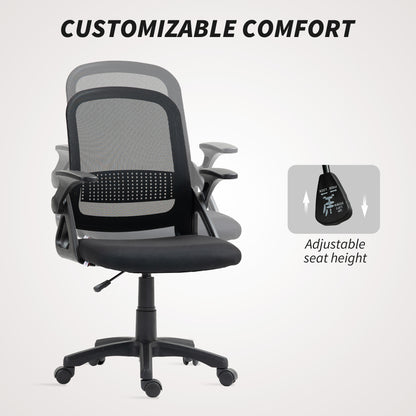 Ergonomic Swivel Computer Chair with Flip-up Armrests, Black