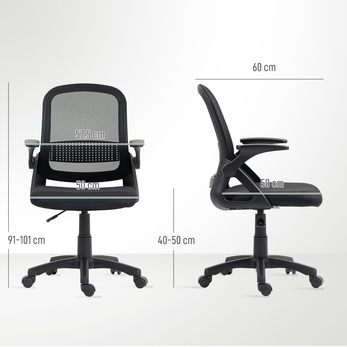 Ergonomic Swivel Computer Chair with Flip-up Armrests, Black