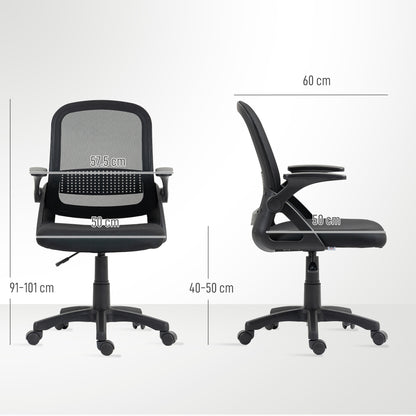 Ergonomic Swivel Computer Chair with Flip-up Armrests, Black