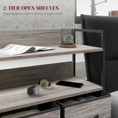 Bedroom Chest of Drawers 5 Drawer Dresser w/ Shelves, Grey Wood Effect