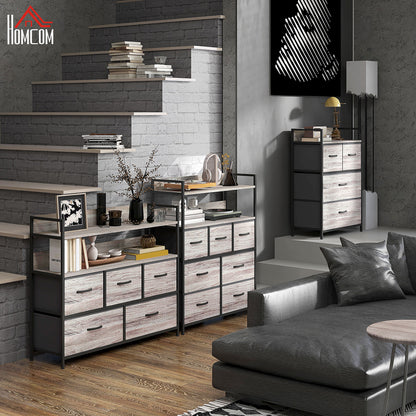 Bedroom Chest of Drawers 5 Drawer Dresser w/ Shelves, Grey Wood Effect