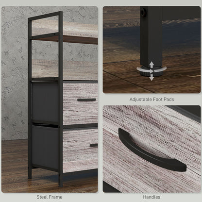 Bedroom Chest of Drawers 5 Drawer Dresser w/ Shelves, Grey Wood Effect