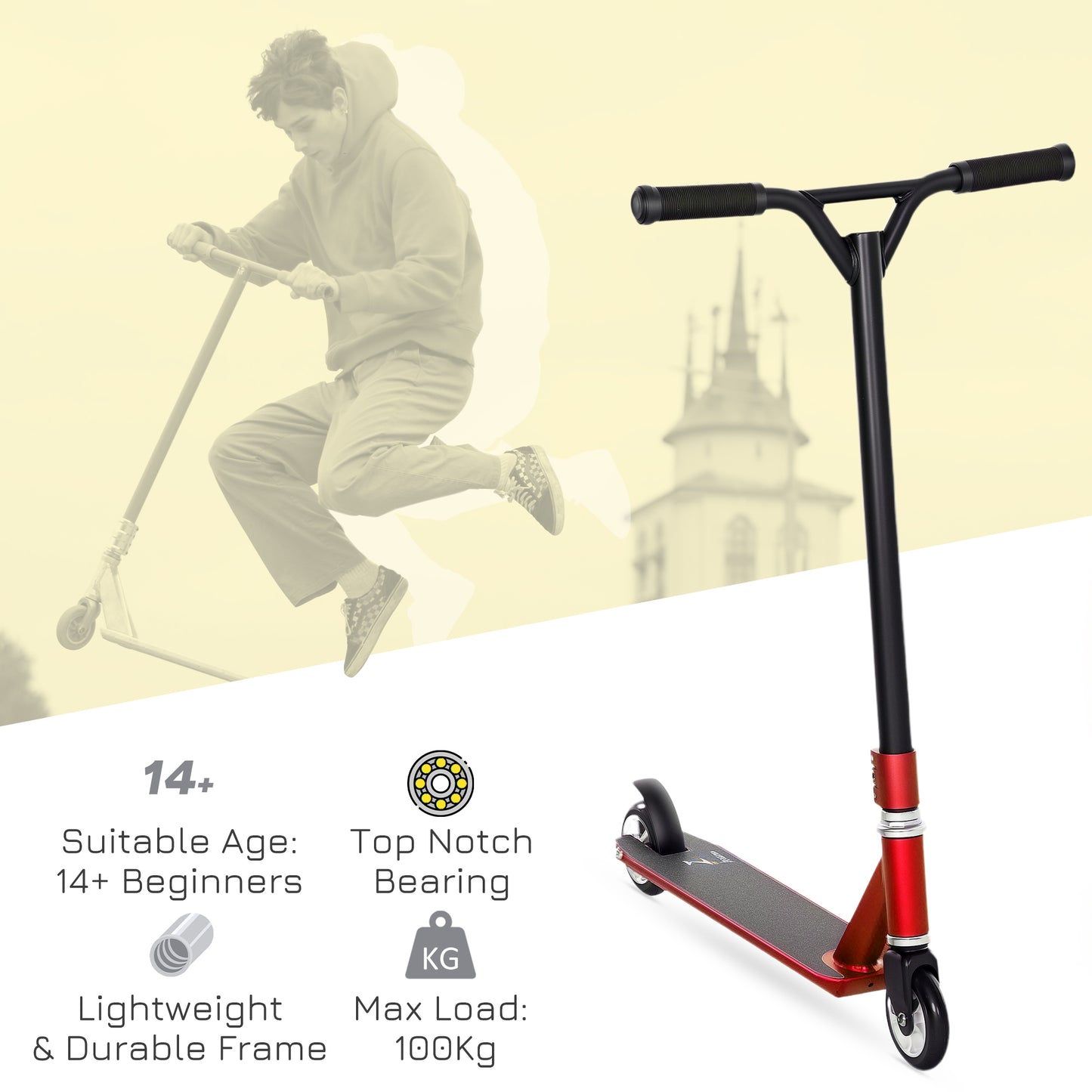 Stunt Scooter Entry Level Tricks Scooter for 14+ Beginners, Red