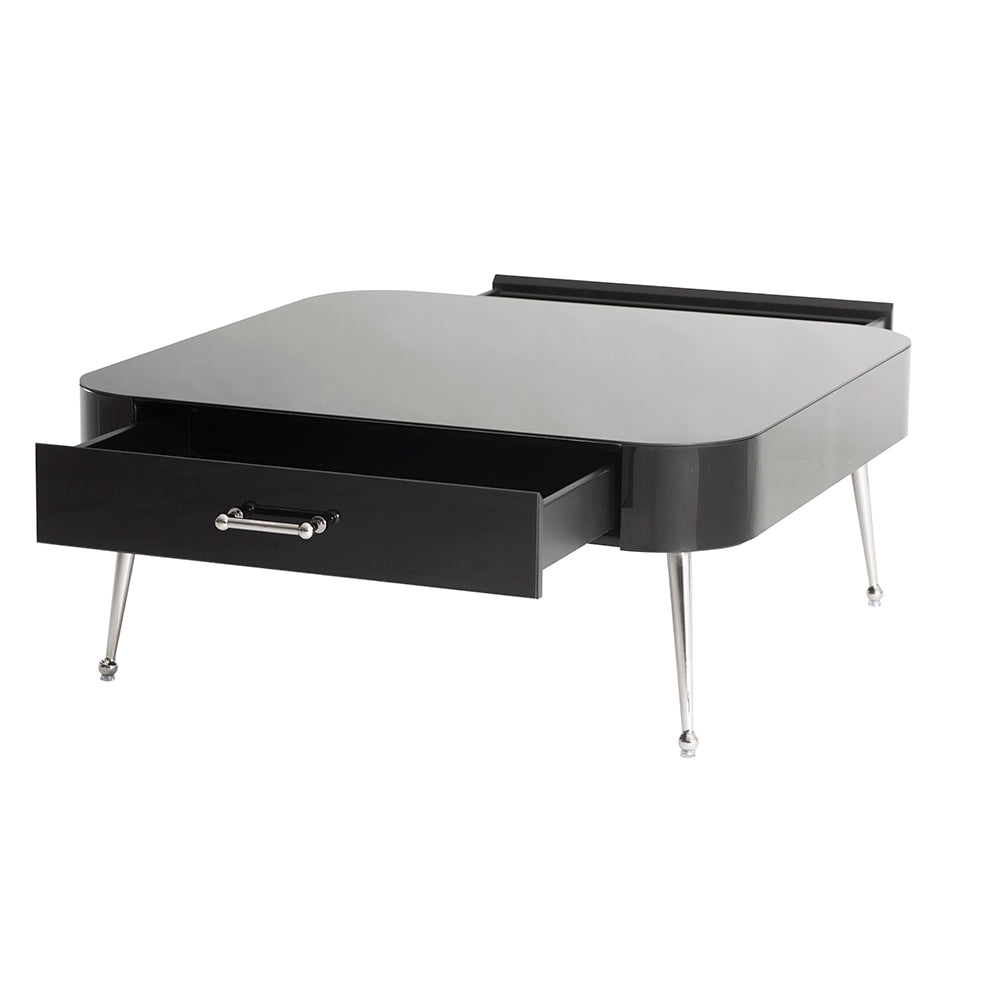 Mason Black Glass Coffee Table – Shiny Silver Legs
