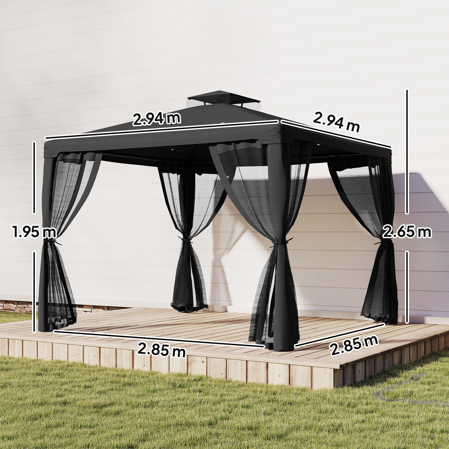 3 x 3 m Metal Gazebo Garden Outdoor 2-Tier Roof Marquee Party Black