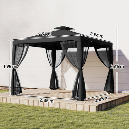 3 x 3 m Metal Gazebo Garden Outdoor 2-Tier Roof Marquee Party Black