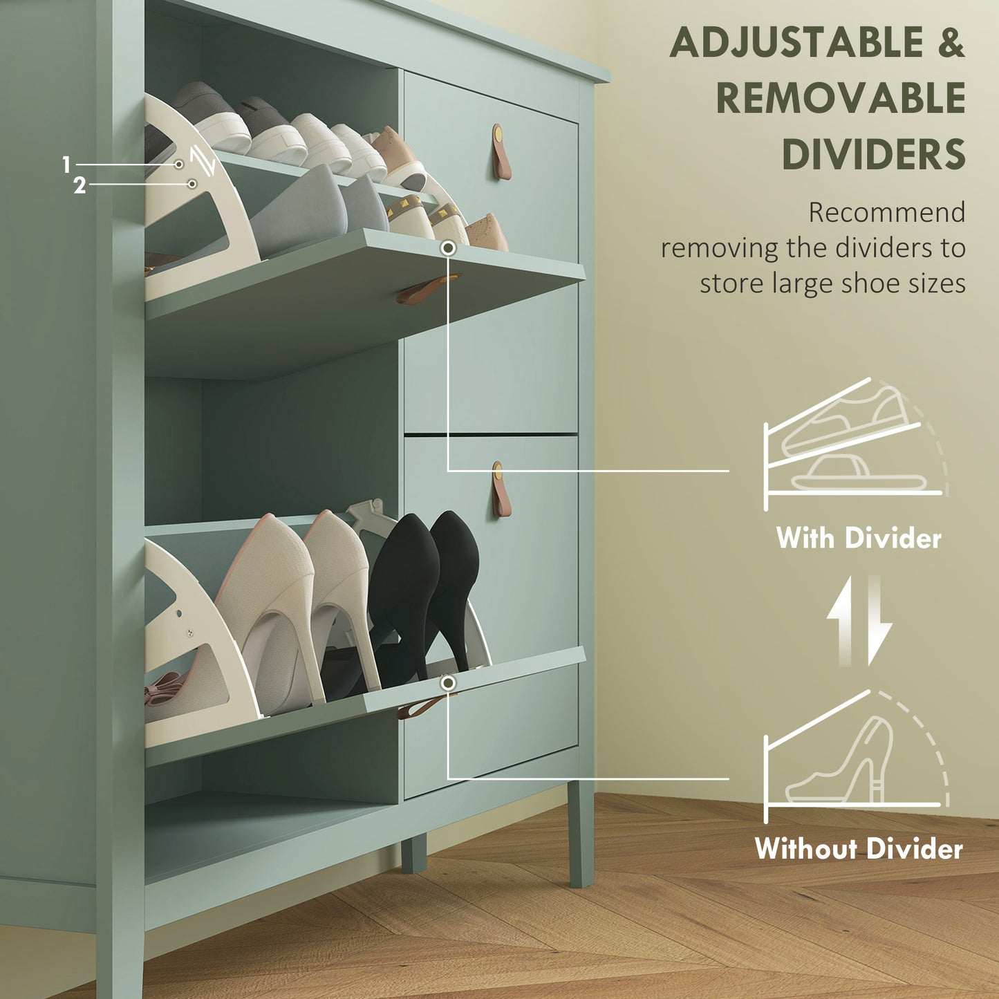 4 Drawer Shoe Cabinet with Flip Doors for Hallway, Entryway, Green