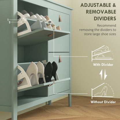 4 Drawer Shoe Cabinet with Flip Doors for Hallway, Entryway, Green