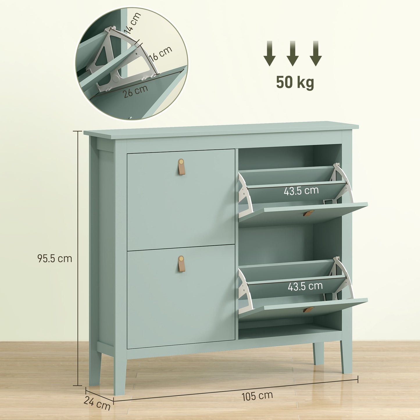 4 Drawer Shoe Cabinet with Flip Doors for Hallway, Entryway, Green