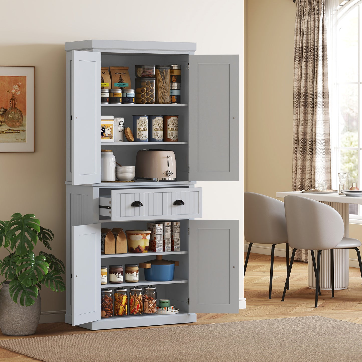 Tall Kitchen Cupboard, Kitchen Pantry Cabinet with Drawer, Shelves
