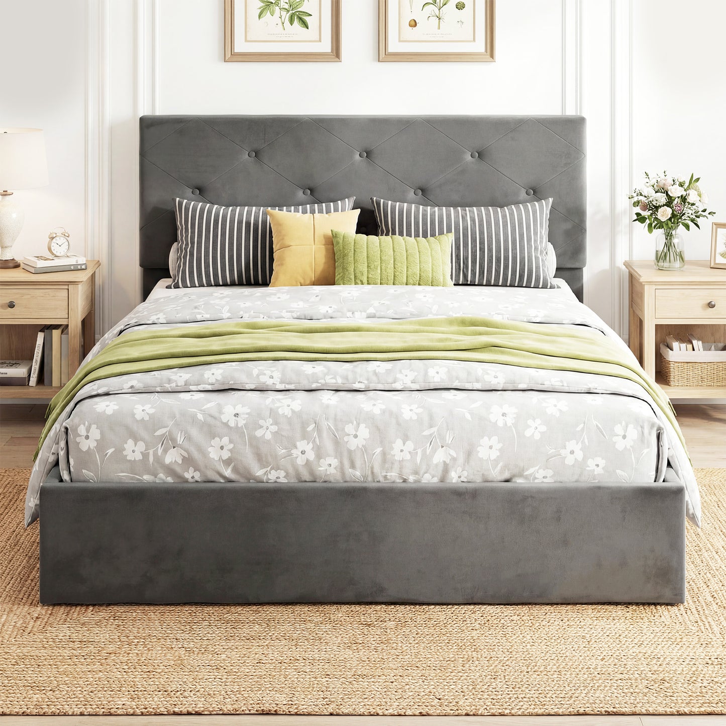 Double Bed Frame Gas Side Lift Under Bed Storage Dark Grey