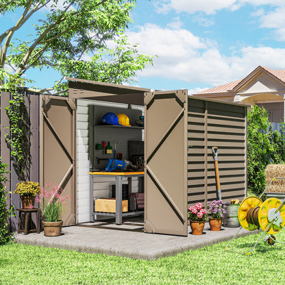 5 x 9ft Galvanised Metal Garden Shed with Foundation Kit, Brown