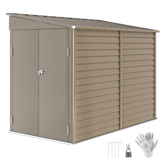 5 x 9ft Galvanised Metal Garden Shed with Foundation Kit, Brown