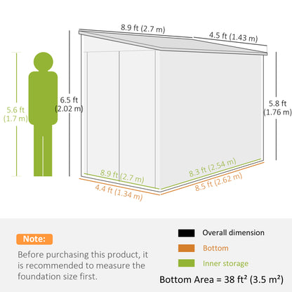 5 x 9ft Galvanised Metal Garden Shed with Foundation Kit, Brown