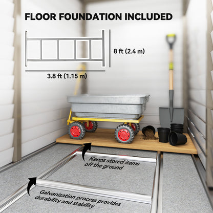 5 x 9ft Galvanised Metal Garden Shed with Foundation Kit, Brown