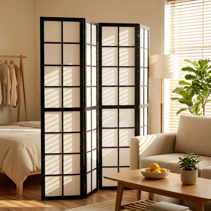 4 Panel Folding Room Divider, Freestanding Privacy Screen, Indoor Room Partition for Living Room, Bedroom and Office, 160 x 170cm, Black