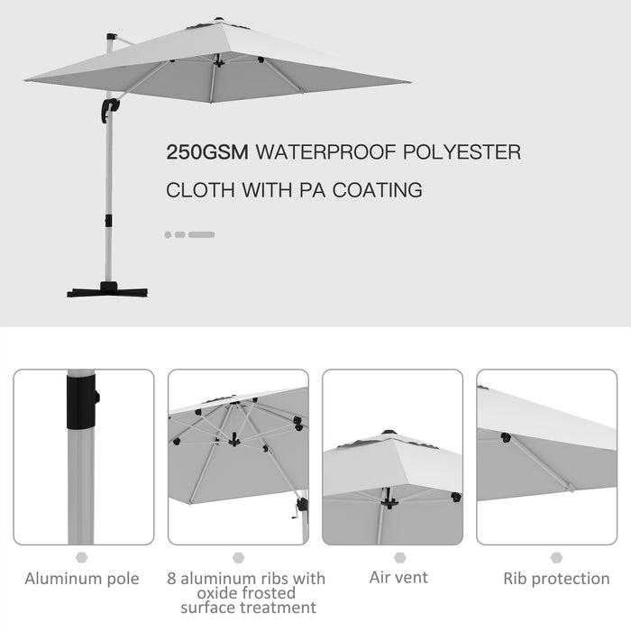 3 x 3(m) Square Cantilever Parasol with Cross Base, Crank Handle, Tilt, 360¬∞ Rotation and Aluminium Frame, White