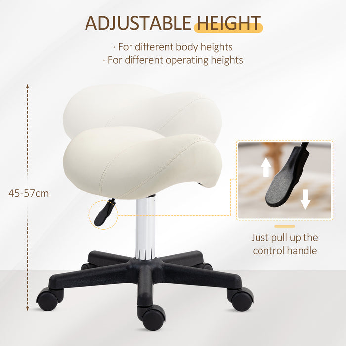 Saddle Stool Adjustable Rolling Salon Chair for Massage Spa Beauty White