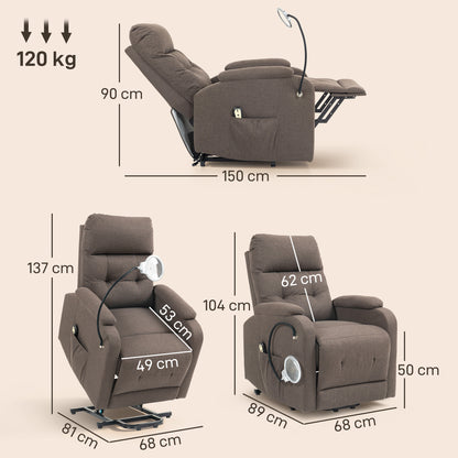 Linen Fabric Electric Recliner Chair with Remote Control, Brown