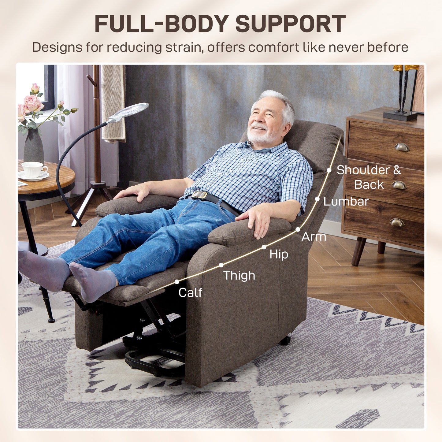 Linen Fabric Electric Recliner Chair with Remote Control, Brown