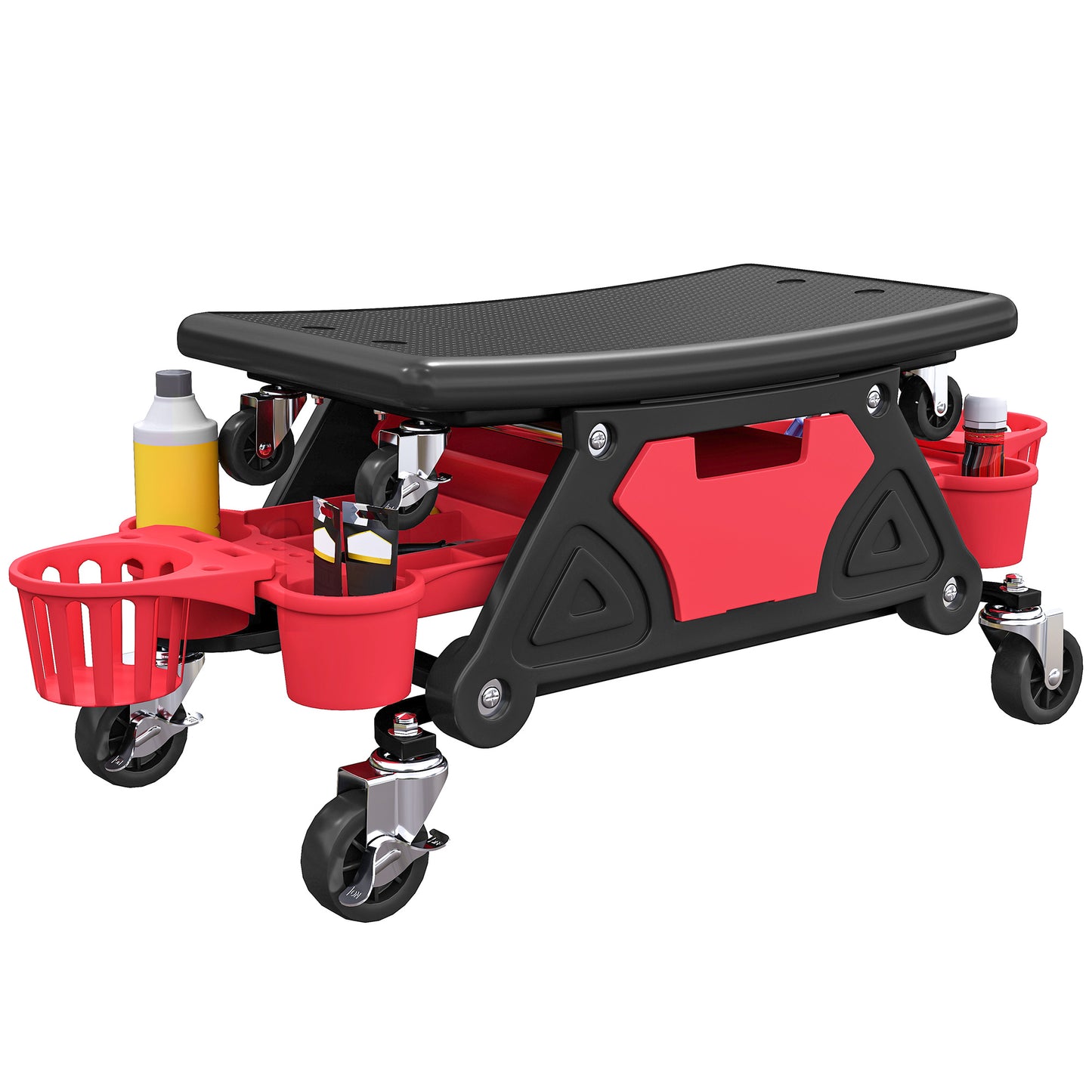 Rolling Mechanic Stool, 135kg Capacity Workshop Stool, Red