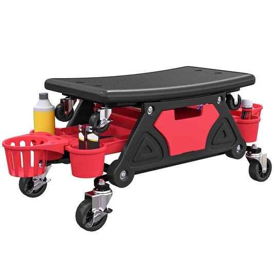 Rolling Mechanic Stool, 135kg Capacity Workshop Stool, Red