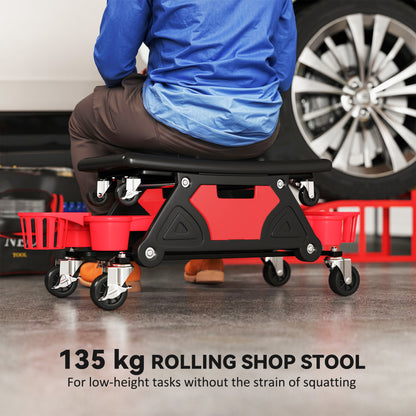 Rolling Mechanic Stool, 135kg Capacity Workshop Stool, Red