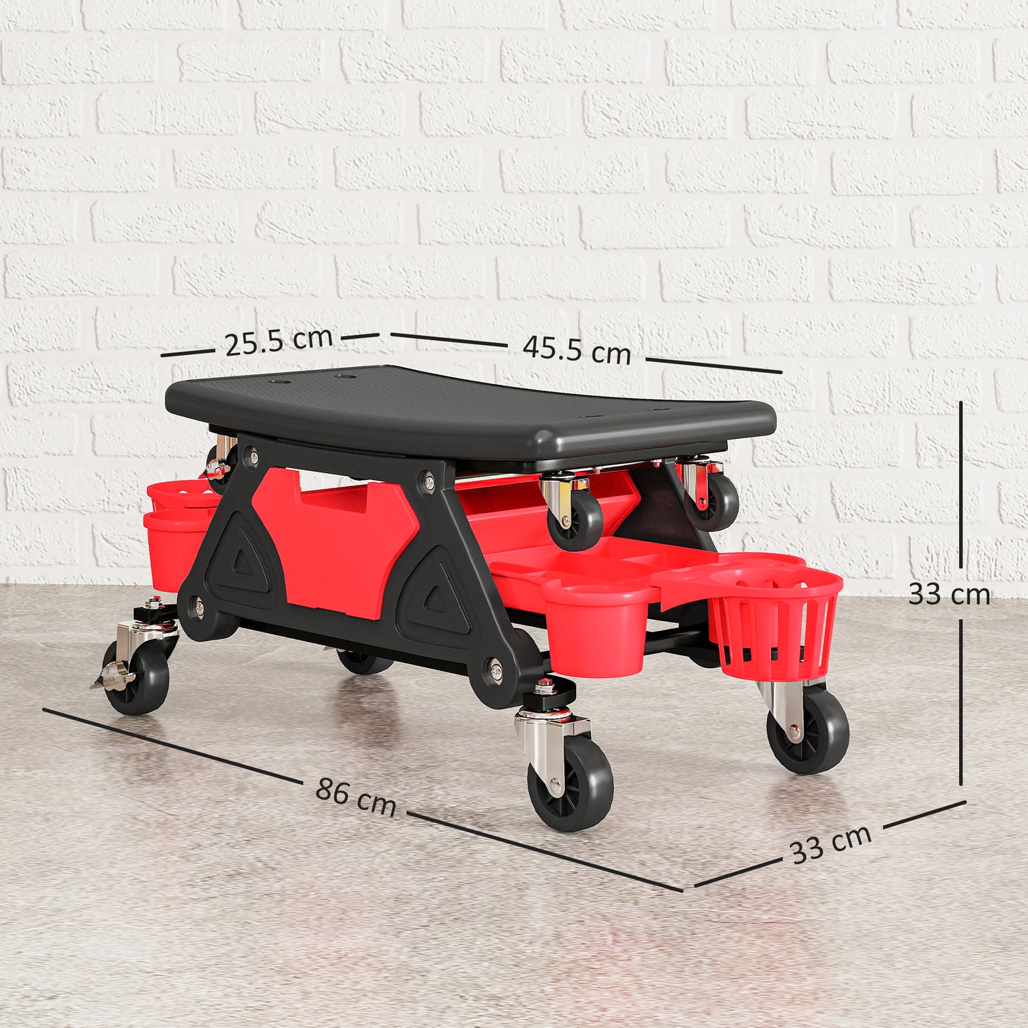 Rolling Mechanic Stool, 135kg Capacity Workshop Stool, Red