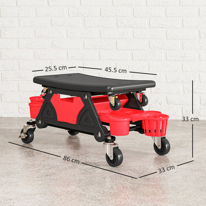 Rolling Mechanic Stool, 135kg Capacity Workshop Stool, Red
