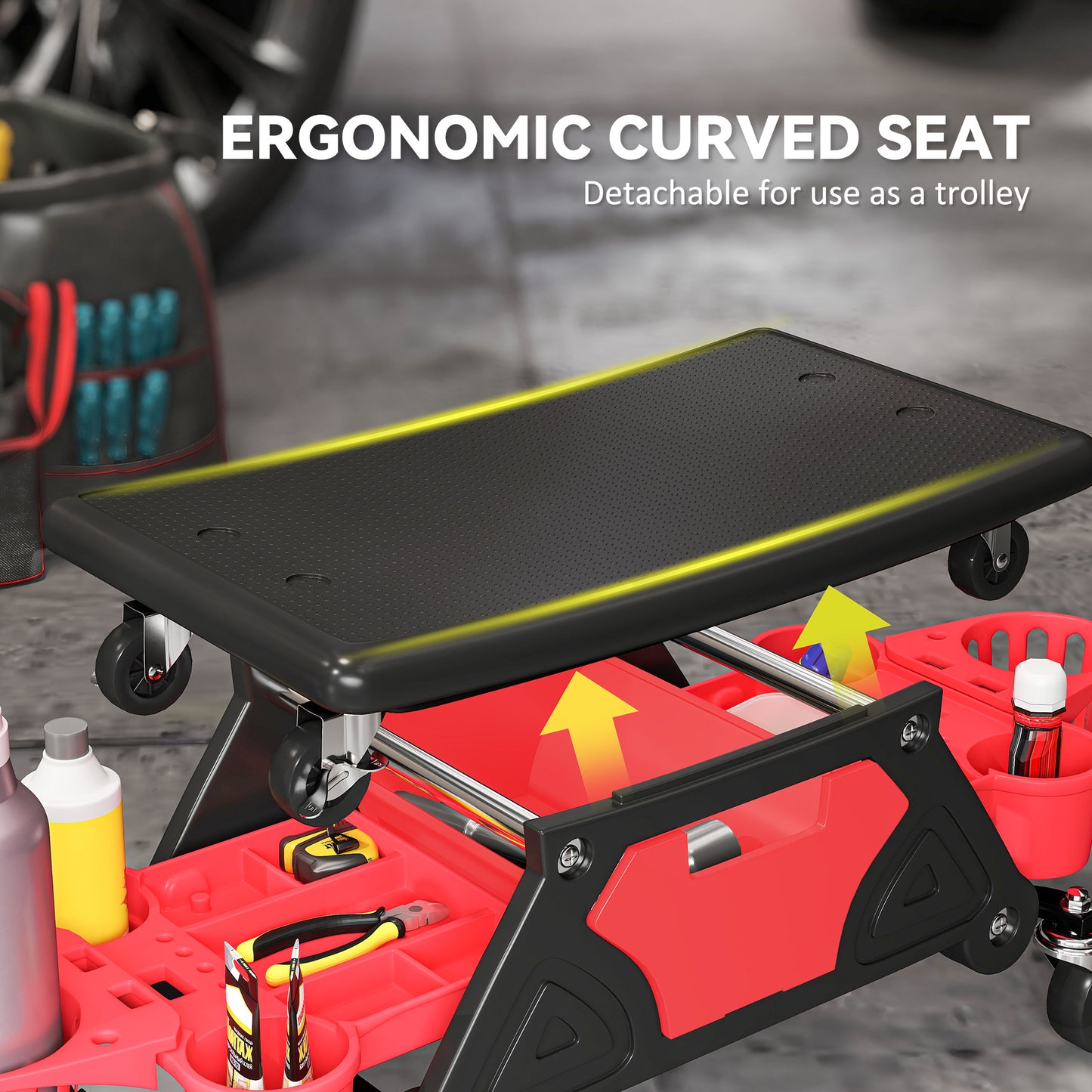 Rolling Mechanic Stool, 135kg Capacity Workshop Stool, Red