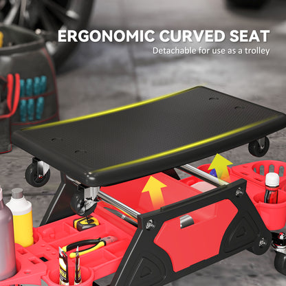 Rolling Mechanic Stool, 135kg Capacity Workshop Stool, Red