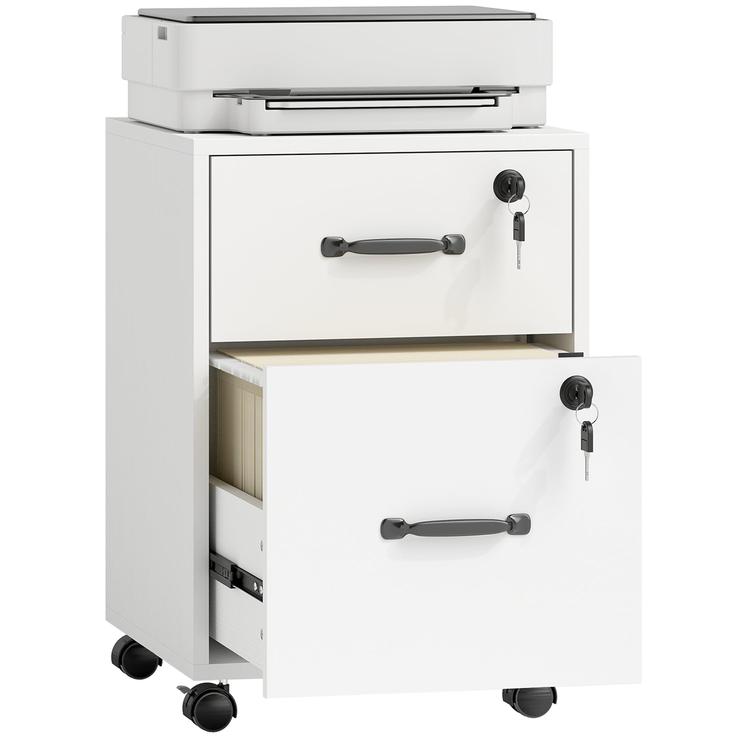 Roll File Cabinet with Drawer, Organiser Letter Size, White