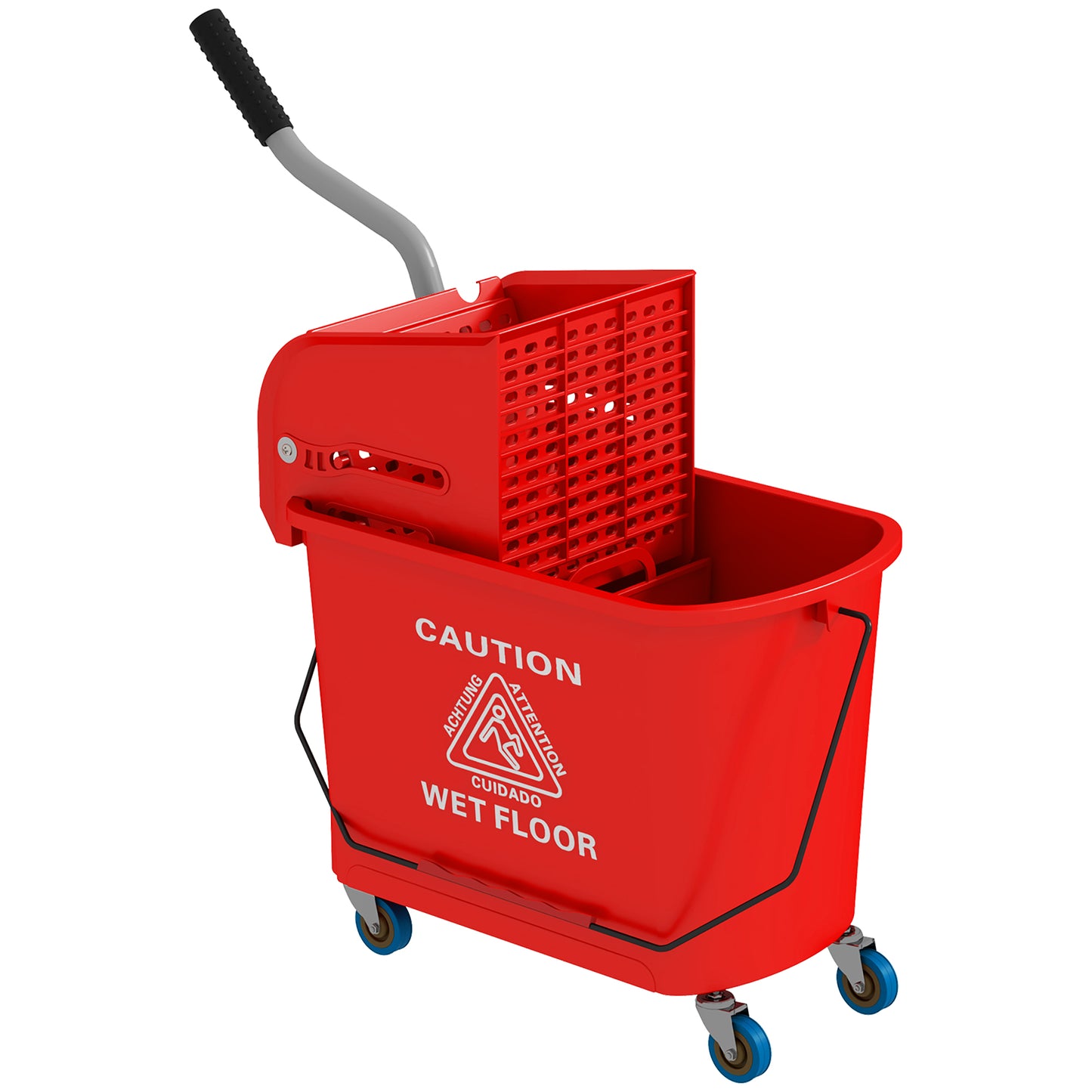 20L Mop Bucket with Wringer Handle on Wheels for Floor Cleaning Red