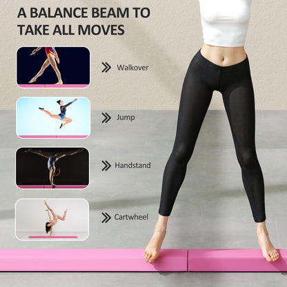 7.7FT Folding Gymnastics Balance Beam with Anti-Slip Base, Pink