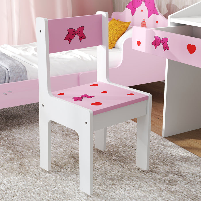 Children Study Table and Chair w/ Storage, Pull-out Drawer - Pink