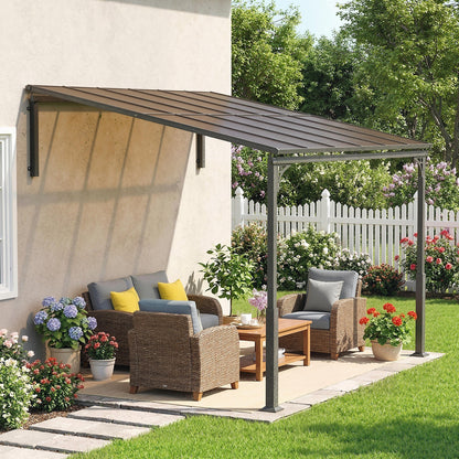 3.4 x 3 m Metal Lean-to Hardtop Gazebo, Wall-Mounted Pergola