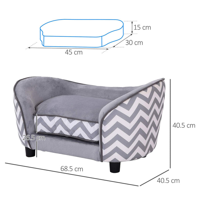 Dog Sofa Pet Couch for XS Dogs w/ Removable Sponge Padded Cushion - Grey