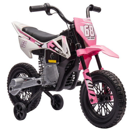 12V Ride On Motorbike with Removable Training Wheels, Pink
