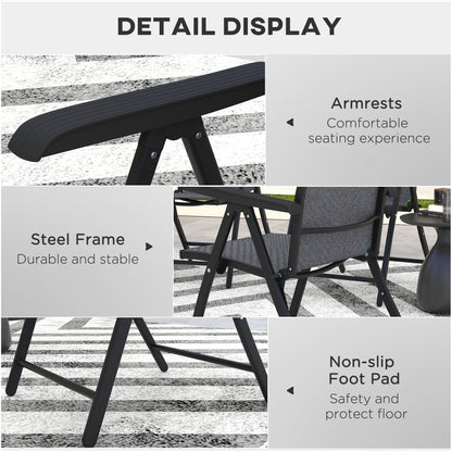 Outsunny Set of 2 Outdoor Wicker Folding Chairs, Patio PE Rattan Dining Armrests Chair set with 7 Levels Adjustable Backrest, for Outdoors, Camping, Grey