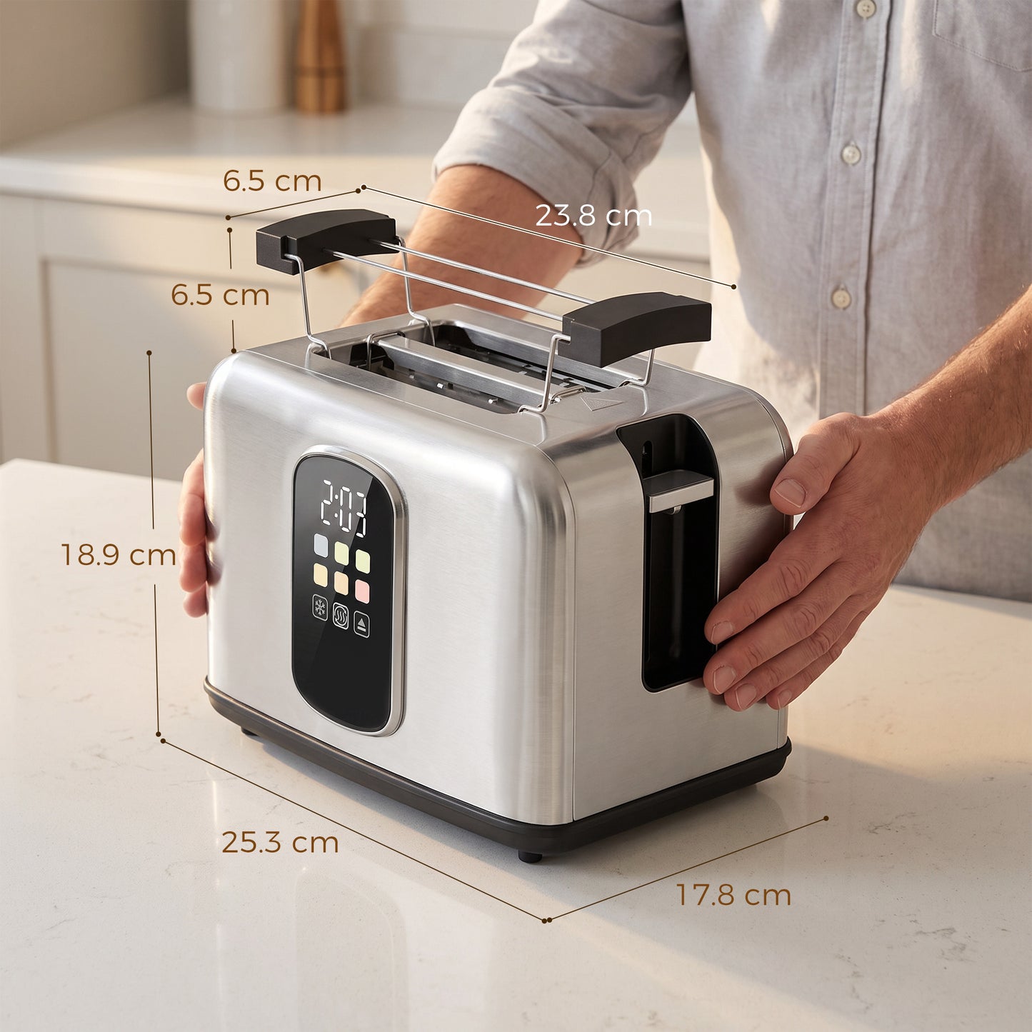 2 Slice Toaster with Touch Screen, LED Countdown, 6 Browning Levels
