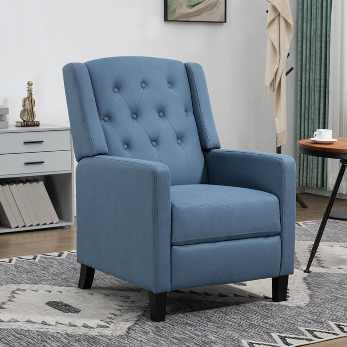 Wingback Recliner Chair for Home Theater, Button Tufted Microfibre Cloth Reclining Armchair with Leg Rest, Deep Blue