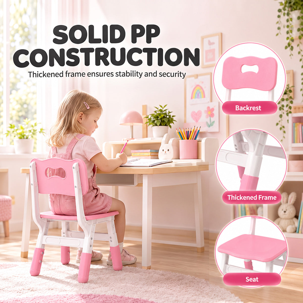 Set of 2 Height-Adjustable Kids' Desk Chairs - Pink & White