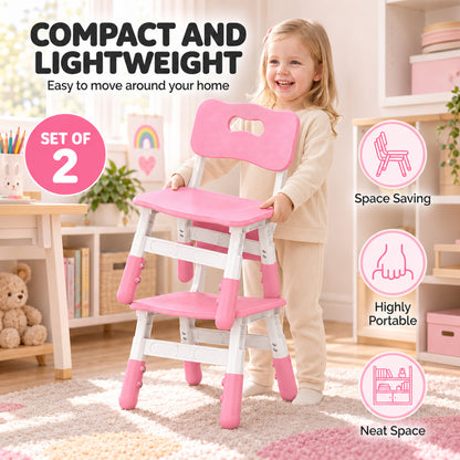 Set of 2 Height-Adjustable Kids' Desk Chairs - Pink & White