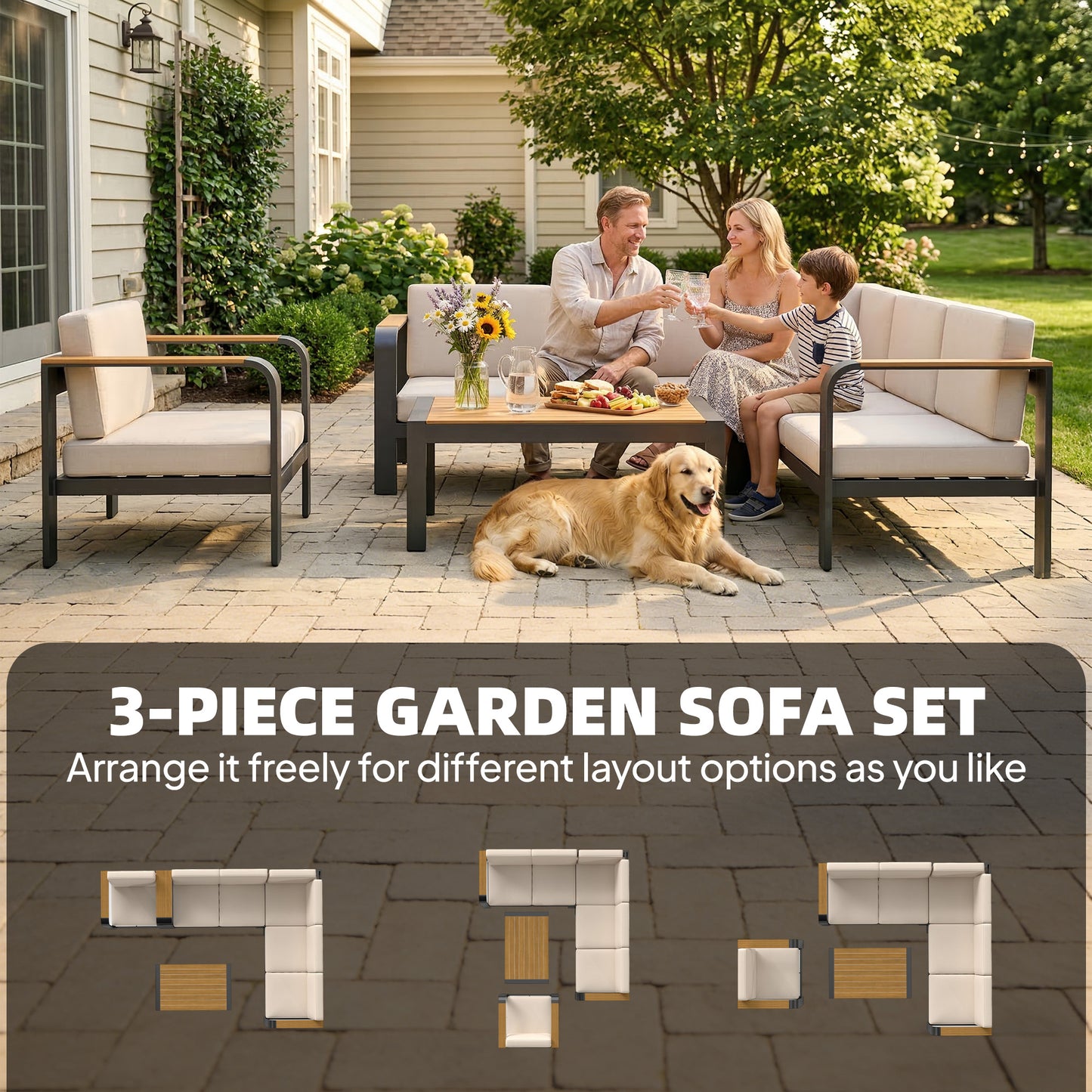 Garden Furniture Set with L-Shaped Sofa, Armchair and Table