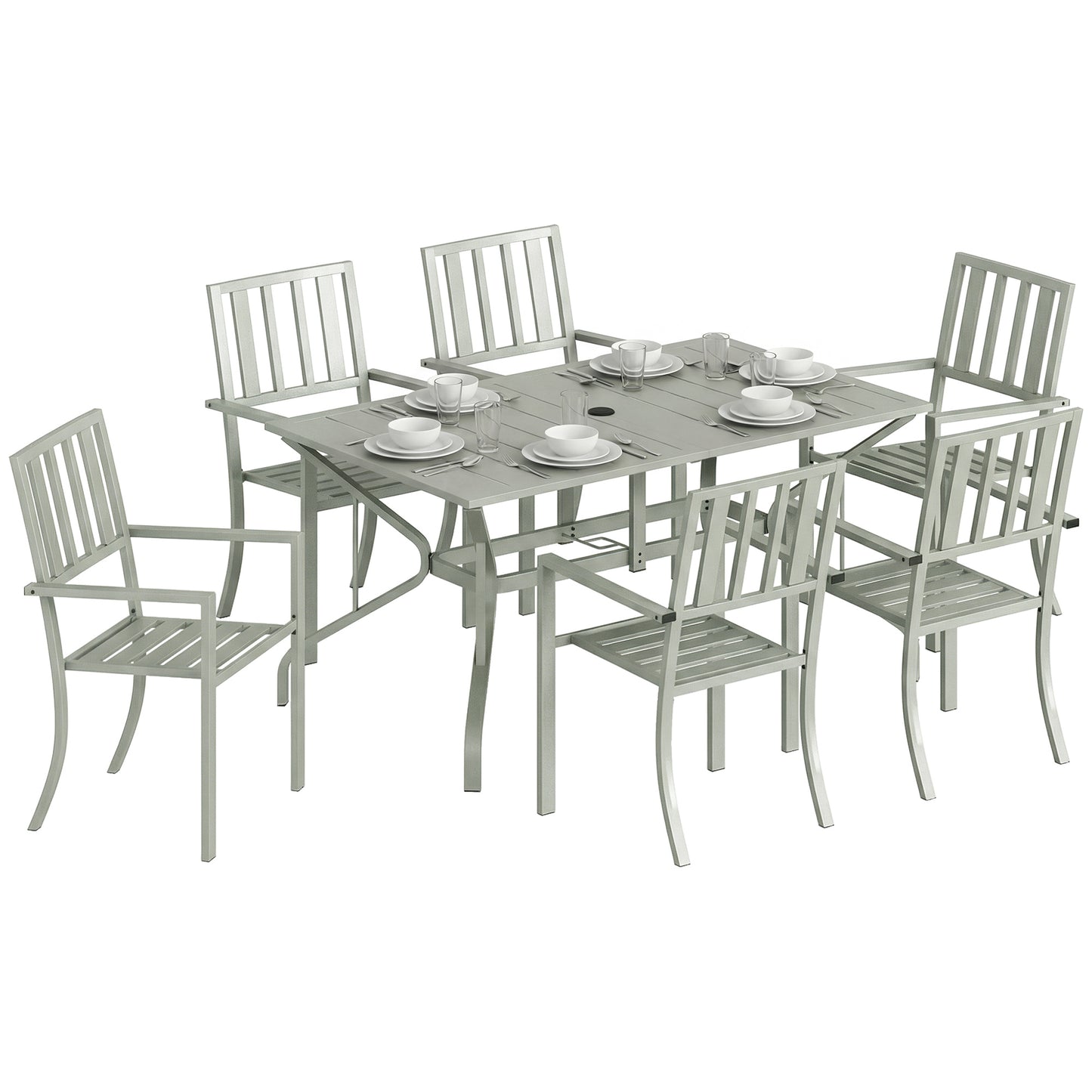 7 Pieces Patio Dining Set with Umbrella Hole for Garden, Light Grey
