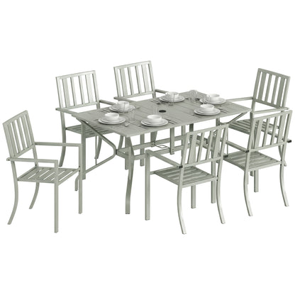 7 Pieces Patio Dining Set with Umbrella Hole for Garden, Light Grey