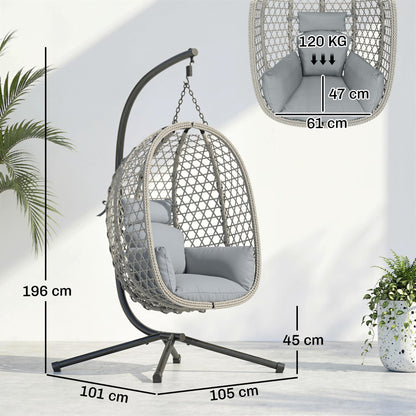 Hanging Egg Chair, Rattan Swing Chair with Stand, Light Grey
