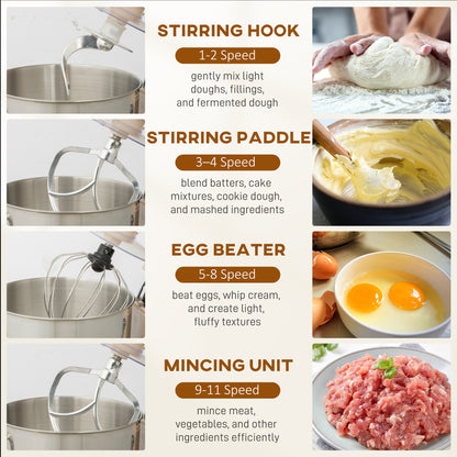 6L 1400W Stand Mixer with 11 Speeds & Fermentation Function, Cream