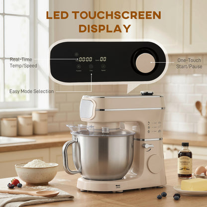 6L 1400W Stand Mixer with 11 Speeds & Fermentation Function, Cream