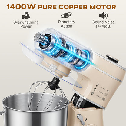 6L 1400W Stand Mixer with 11 Speeds & Fermentation Function, Cream